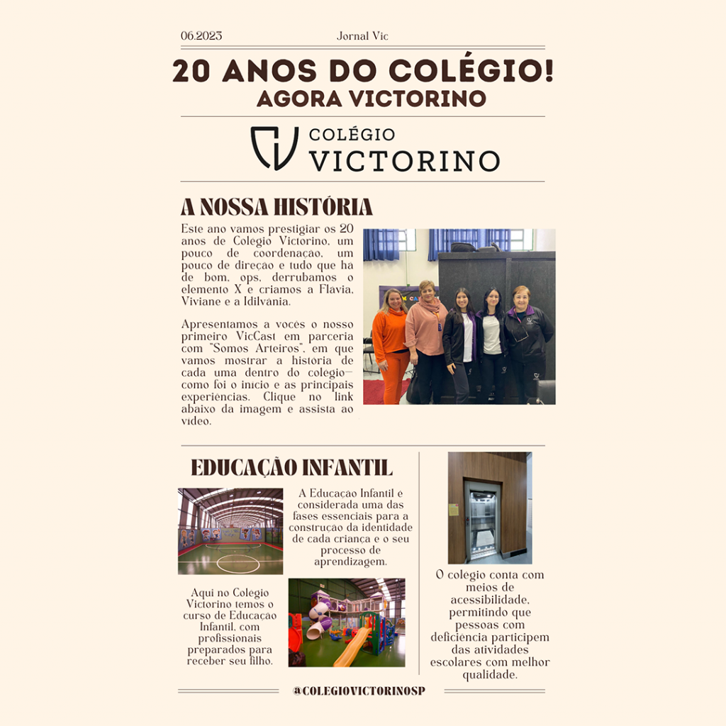 Leia mais sobre o artigo VideoCast Jornal VIC EP01 – 20 Anos de Colégio Victorino!