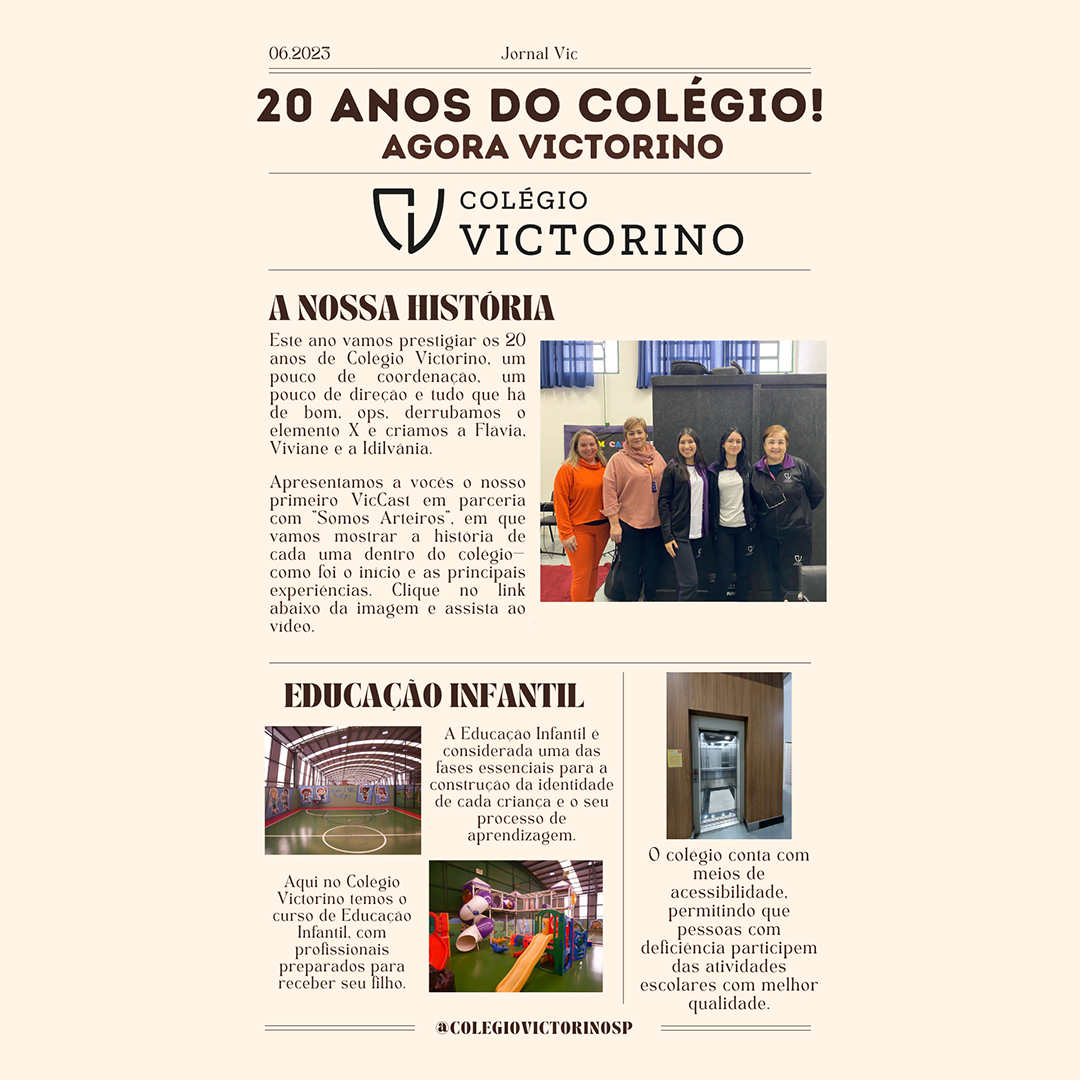 Você está visualizando atualmente VideoCast Jornal VIC EP01 – 20 Anos de Colégio Victorino!